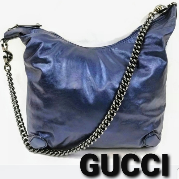 Gucci Handbags - Gucci Galaxy Slouchy Blue Metallic Leather Hobo